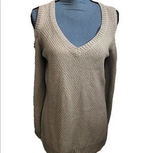 Silver White House/Black Market cold shoulder long sweater. Size M